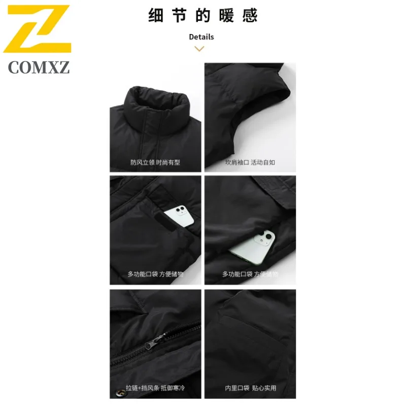 Autumn Men's Stand Collar Down Vest White Duck Feather Thickened Sleeveless Jacket Waterproof Windproof suitable Camping Fishing