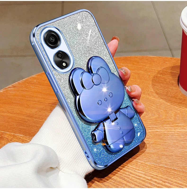 Étui souple avec support de miroir de maquillage, lapin à paillettes, A55, pour Oppo A36, A76, A32, A31, A93, A73, A53, A55, A35, A15, A38A54, A52, A92, 4G, 5G_voghion.com