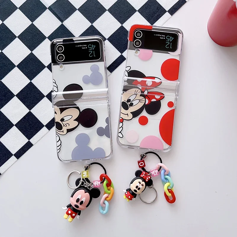 

Disney Minnie Mickey Mouse Couple 3D Doll Hand Chain Phone Case For Samsung Galaxy Z Flip 3 4 5G ZFlip5 ZFlip4 Flip3 Flip4 Cover