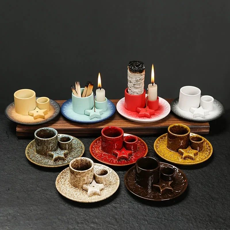 1pc Ceramic Incense Burner Set - 4-in-1 Handcrafted Incense Stick & Palo Santo Holder with Smudging Tray, Elegant Bohemian Decor