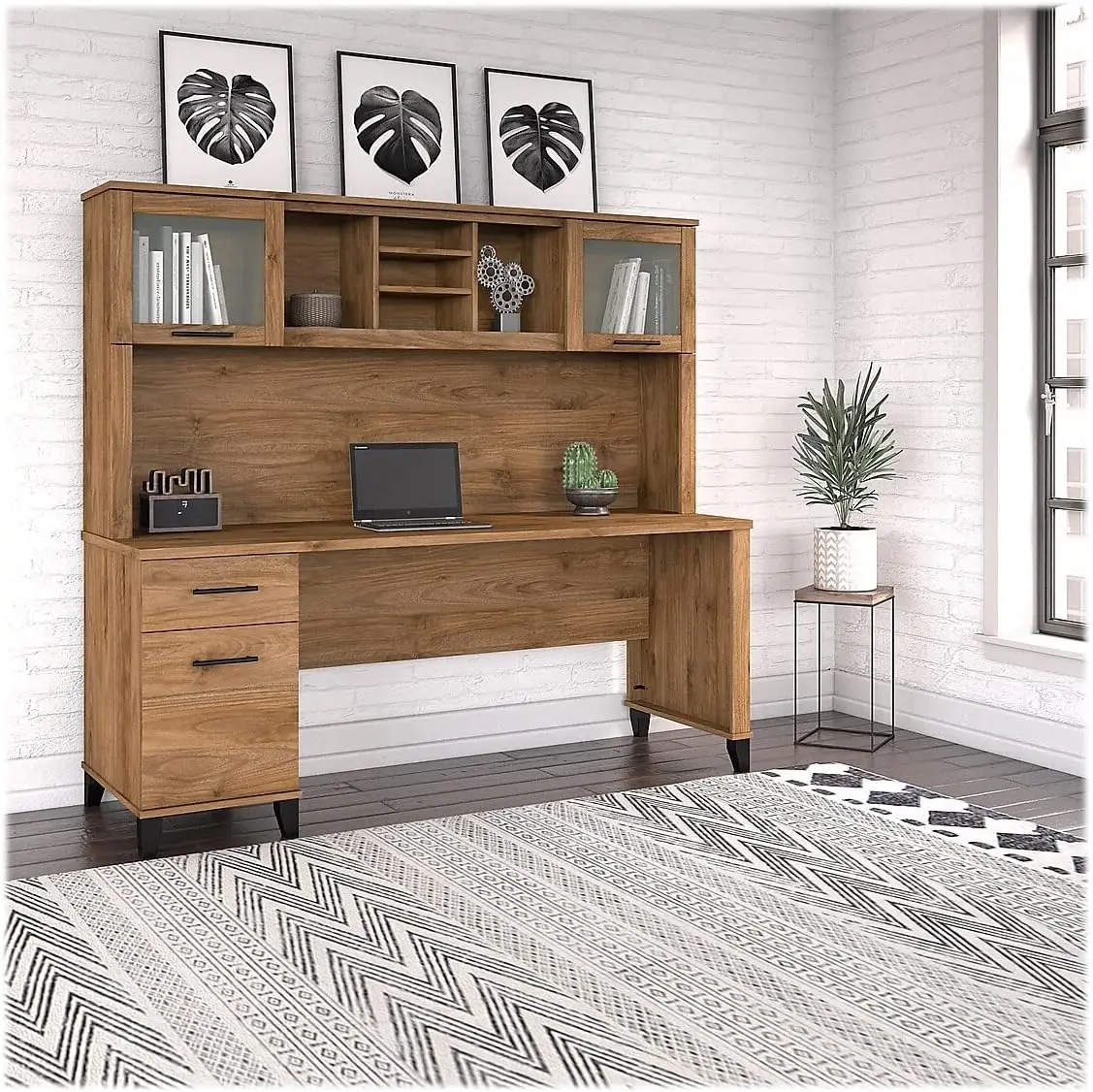 

Office Desk with Drawers and Hutch in Fresh Walnut