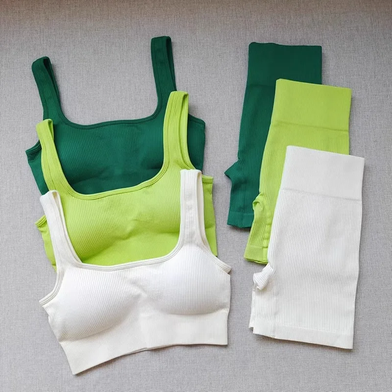 INLUMINE Seamless Knitted Yoga Suit Women Summer Cycling Sports Sets Gym Workout Sportswear Women Quick-Drying Fitness Clothes