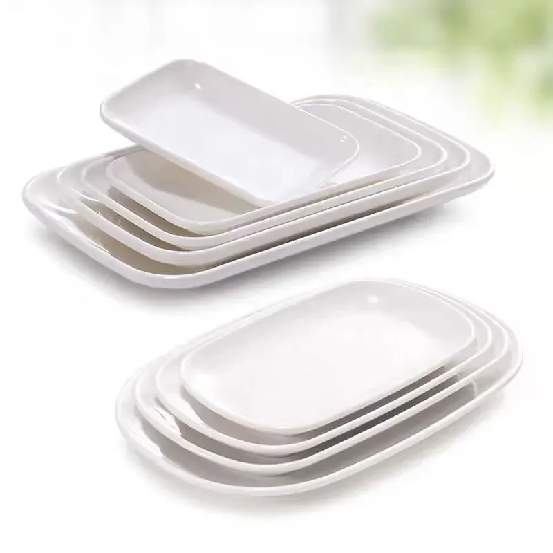Melamine Tableware Imitation Porcelain White Fried Dishes et Oval Plate