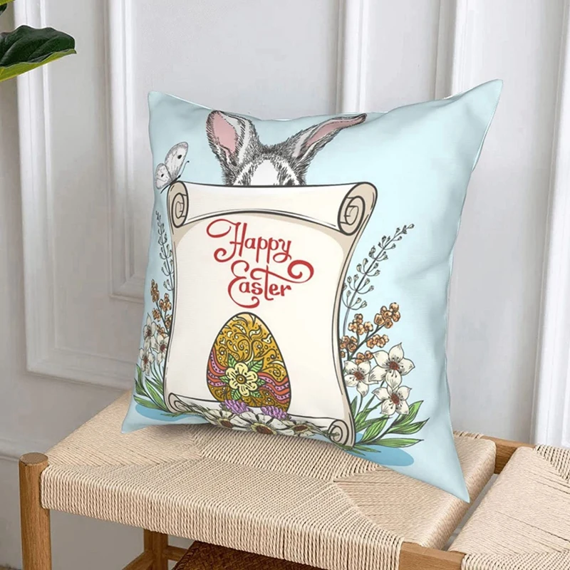 X18A-Easter Throw Pillow Covers Set Of 4, 18X18inch Bunny Decorative Square Throw Pillow Cover Cushion Covers Pillowcase