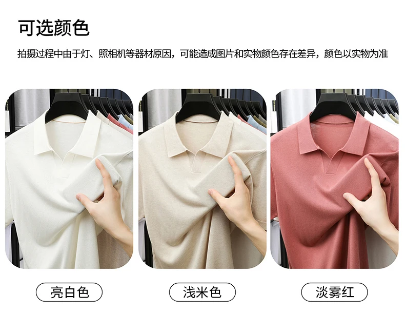 100% Lyocell Knitwear 2025 Men Spring Summer Trendy Turn Down Collar Knit Tees Short Sleeve Breathable Knit Tops