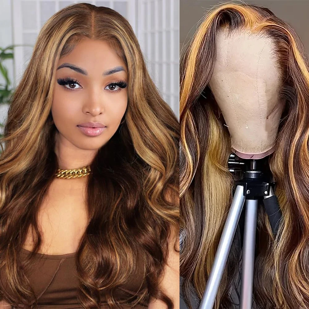 

13x4 Highlight Body Wave Lace Front Wig HD Transparent 13x6Preplucked Ombre Human Hair Wigs Highlight Body Wave Lace Frontal Wig