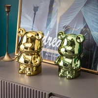 Bear Ceramic Plating Save Money Bank Nordic Home Decoration Cute Bear Sculpture Light Luxury Desktop Figurines Living Room Decor 1