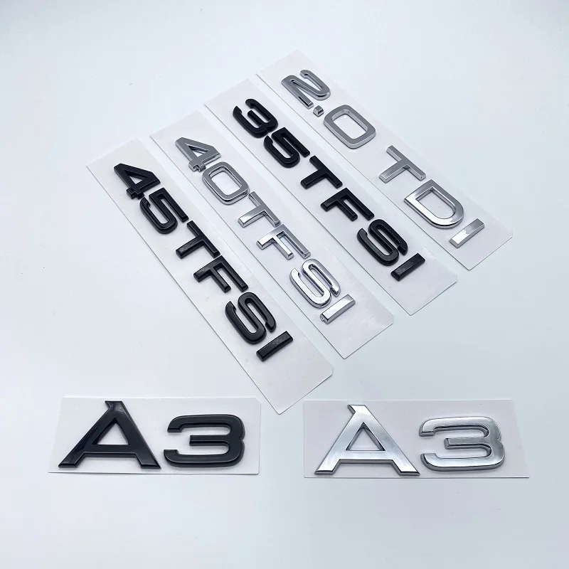 

3D Flat Letters ABS Emblem 2.0TDI 35TFSI 40TFSI for Audi A3 S3 Car Trunk Lid Nameplate Badge Logo Sticker Chrome Glossy Black