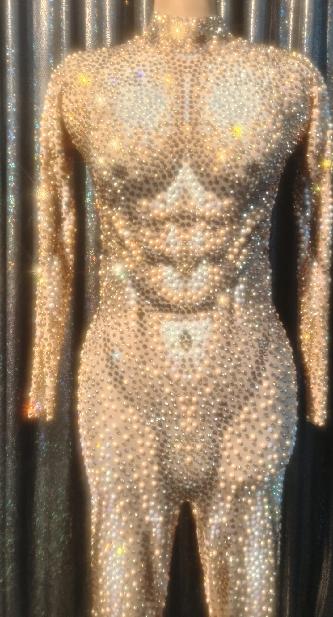 

Elastic Leotard Luxurious Full Pearls Rhinestones Jumpsuit for Man Sexy DJ Nightclub Outfit Performance Dance Costume Stage Wear
