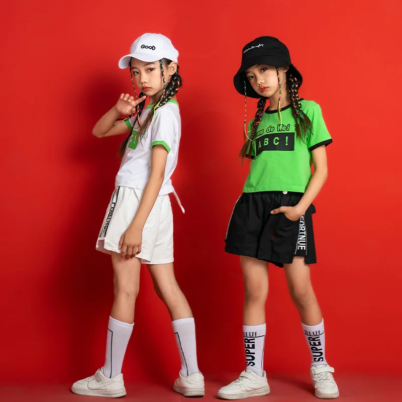 

Kids Hip Hop Costume for Girls Kpop Jazz Dance Clothes Crop Tops Short Pants Teenager Modern Dance Performance Wear 6 8 10 12 Y