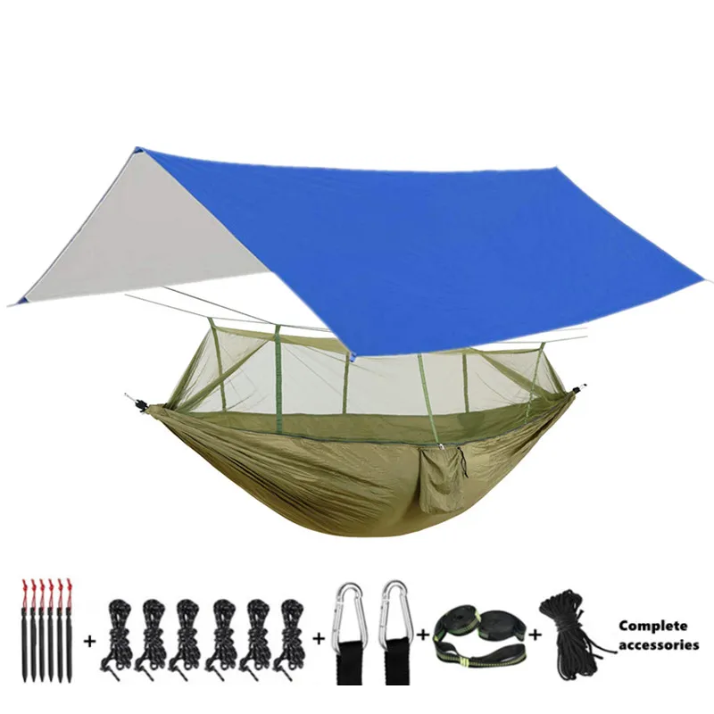 Hammock Camping with Bug Net/Netting and Rain Fly Tarp,Portable Nylon Parachute Hammocks for Outdoor Indoor Survival & Travel 