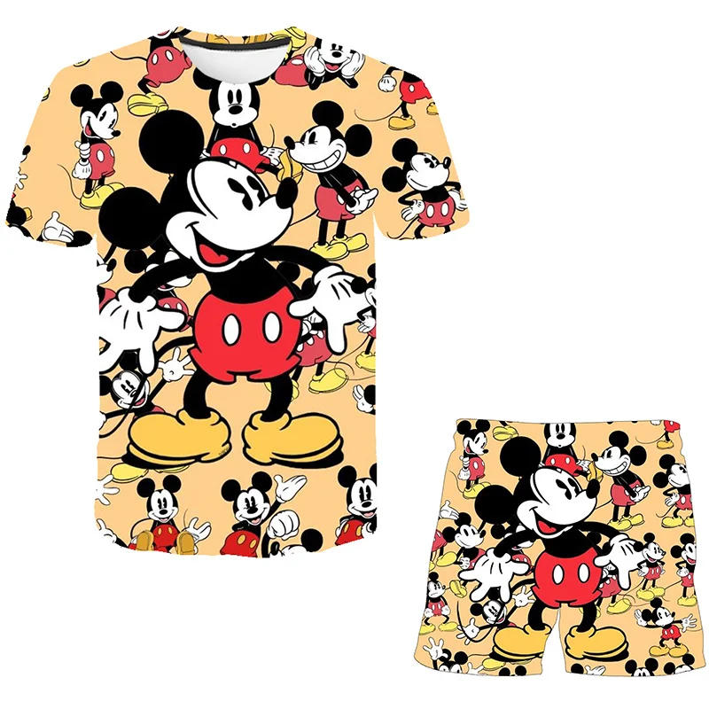 

2023 Mickey Mouse Sets Clothing Girls Cartoon Casual Suits Clothes Disney Fashion T Shirts Short Pants Costume Outfits 1-14 Yrs