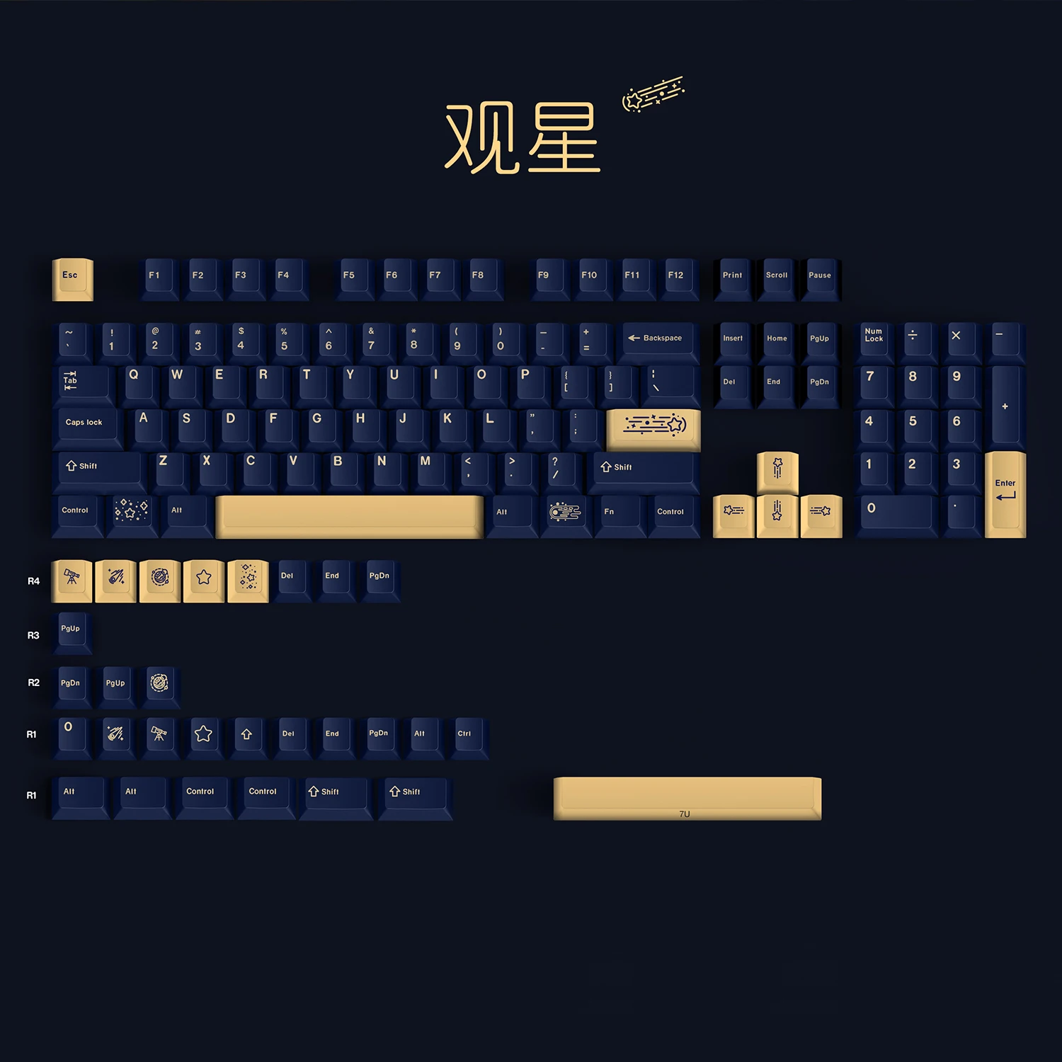 Chaves Gmk Stargazing Keycaps Tintura Sublimação Pbt Keycap Conjunto para Teclado Mecânico Cherry Perfil Compatível com Interruptor mx 134 - Imagem 3