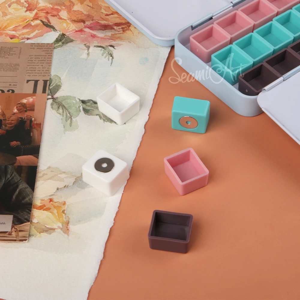 Art 50pcs demi-casseroles magnétiques quatre couleurs pour Tube d'aquarelle Palette outils de peinture fournitures d'art – Image 6