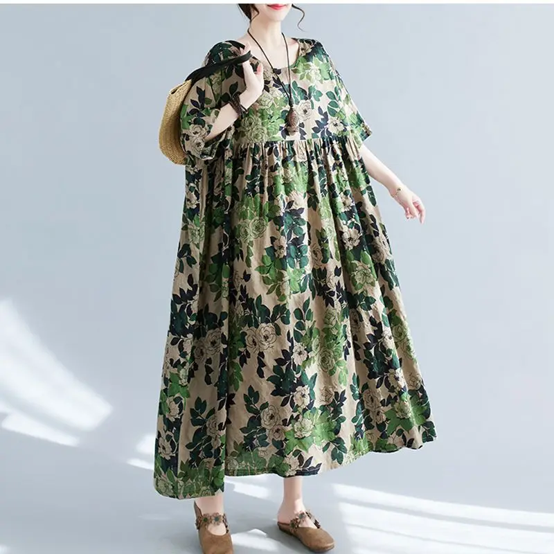 

Женское платье в этническом стиле, свободное и удобное летнее платье с принтом в стиле ретро, 2023