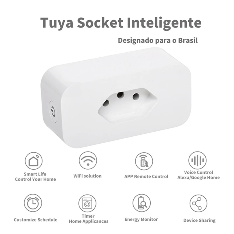 MOOL Tuya 16A Brazil Standard Wifi Smart Plug With Power Monitor,Smart Life APP Smart Socket Voice Work For Google Home Alexa