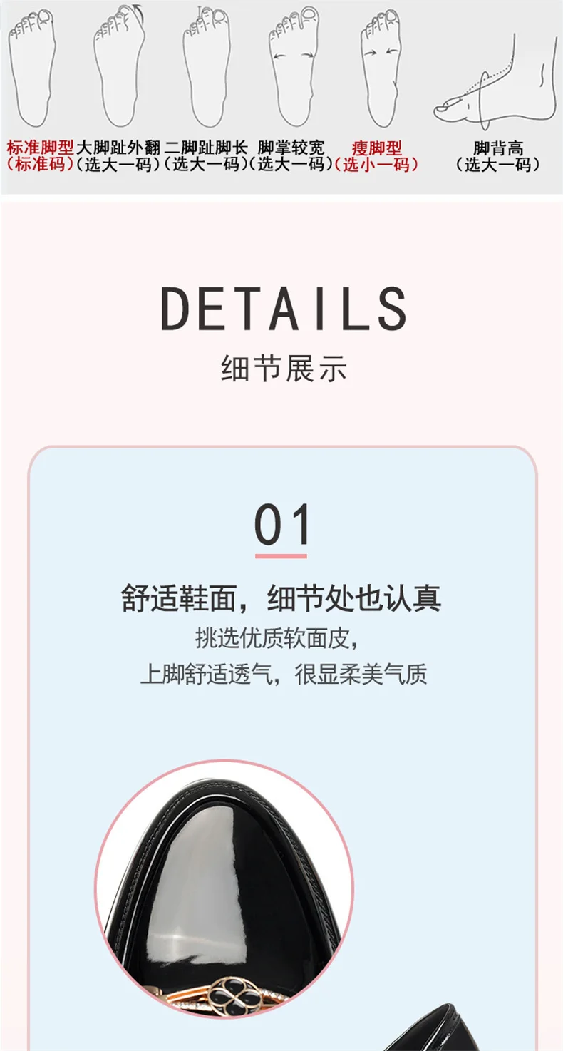 Spring New High Heels Dress Shoes Pointed Toe Woman Pumps Black Medium Heel Patent Slip on Square Heel Leather Shoes