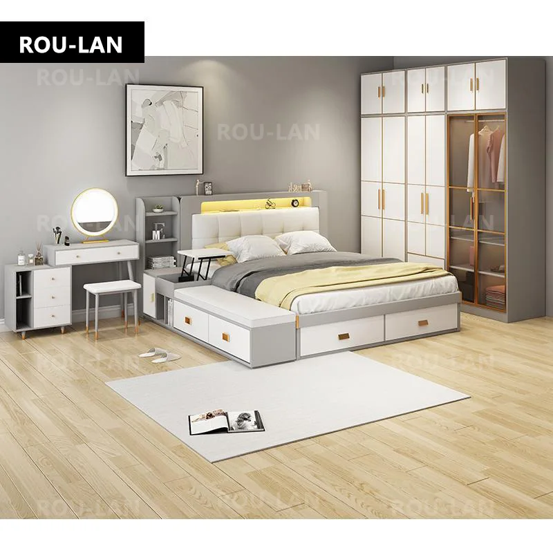 1.8m Multifunctional Bed Frame Modern Ultimate Bed with Storage LED Light King/queen size bed soft bed