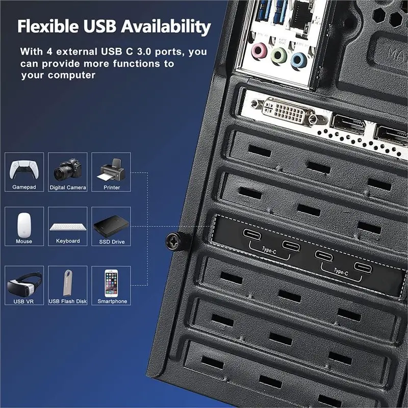 4포트 USB PCIE 카드 Pcie USB 3.0 확장 카드 4X 타입 C (로우 프로파일 브래킷 포함) 데스크탑 PC 데이터 전용