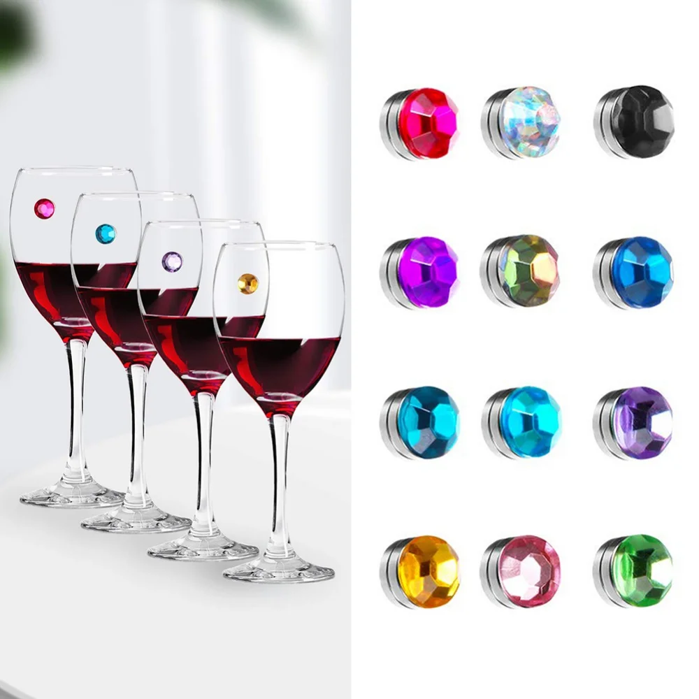 12pcs Magnet Crystal Wine Charms Decor Wine Cup DIY Charm Sign Drink Marker For Bachelorette Wedding Party Bar Table Supplies