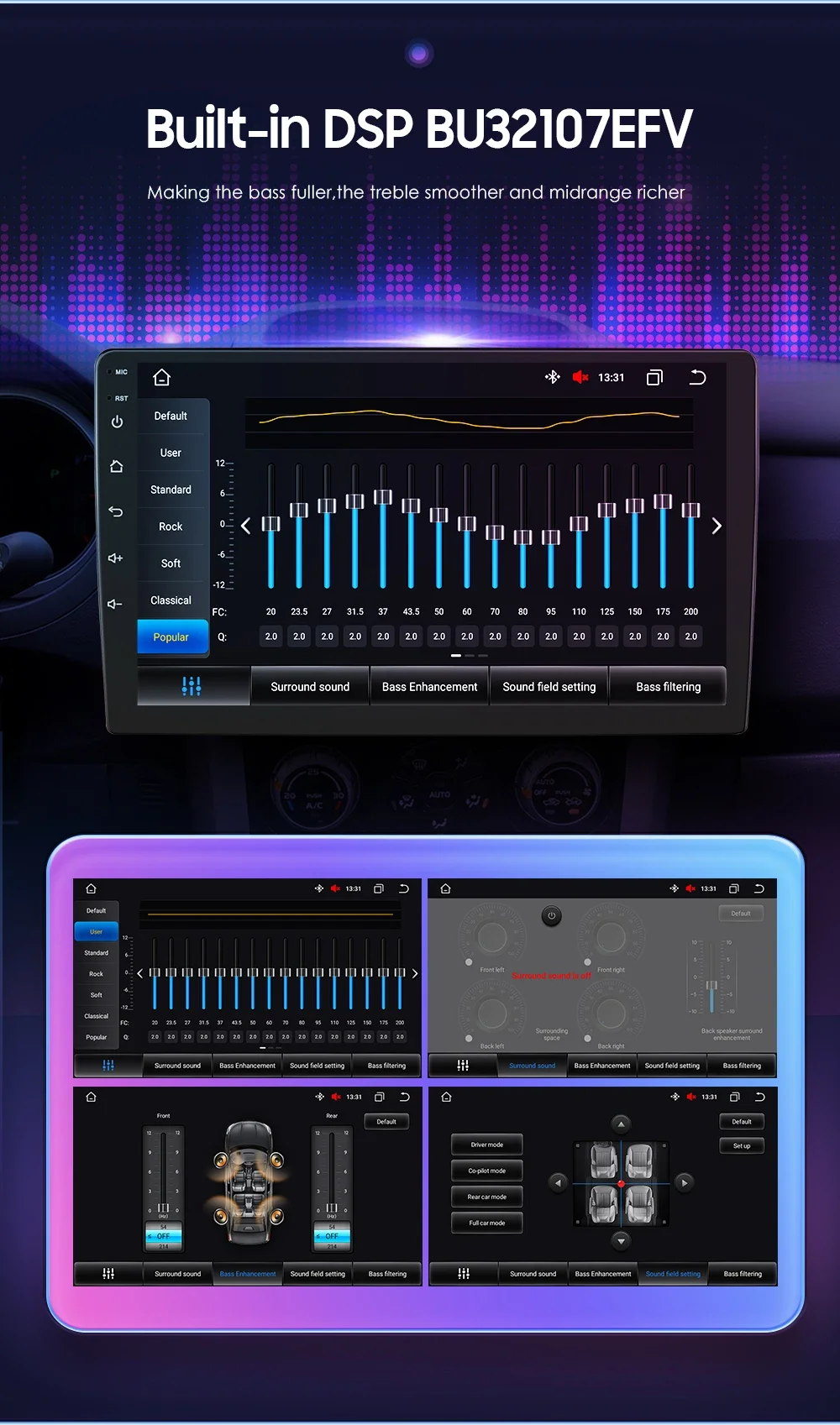 Hizpo 2Din 10,1' 10,33' Universal AutoRadio Carplay 4G WIFI BT GPS AI Systeme Android 13 Auto Radio GPS Navigation RDS Player Cam – Detail 8
