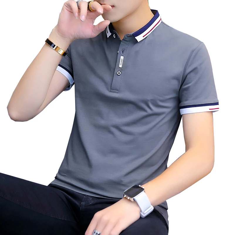BROWON 2022 summer casual polo shirt men short sleeve turn down collar slim fit sold color polo shirt for men plus size 1