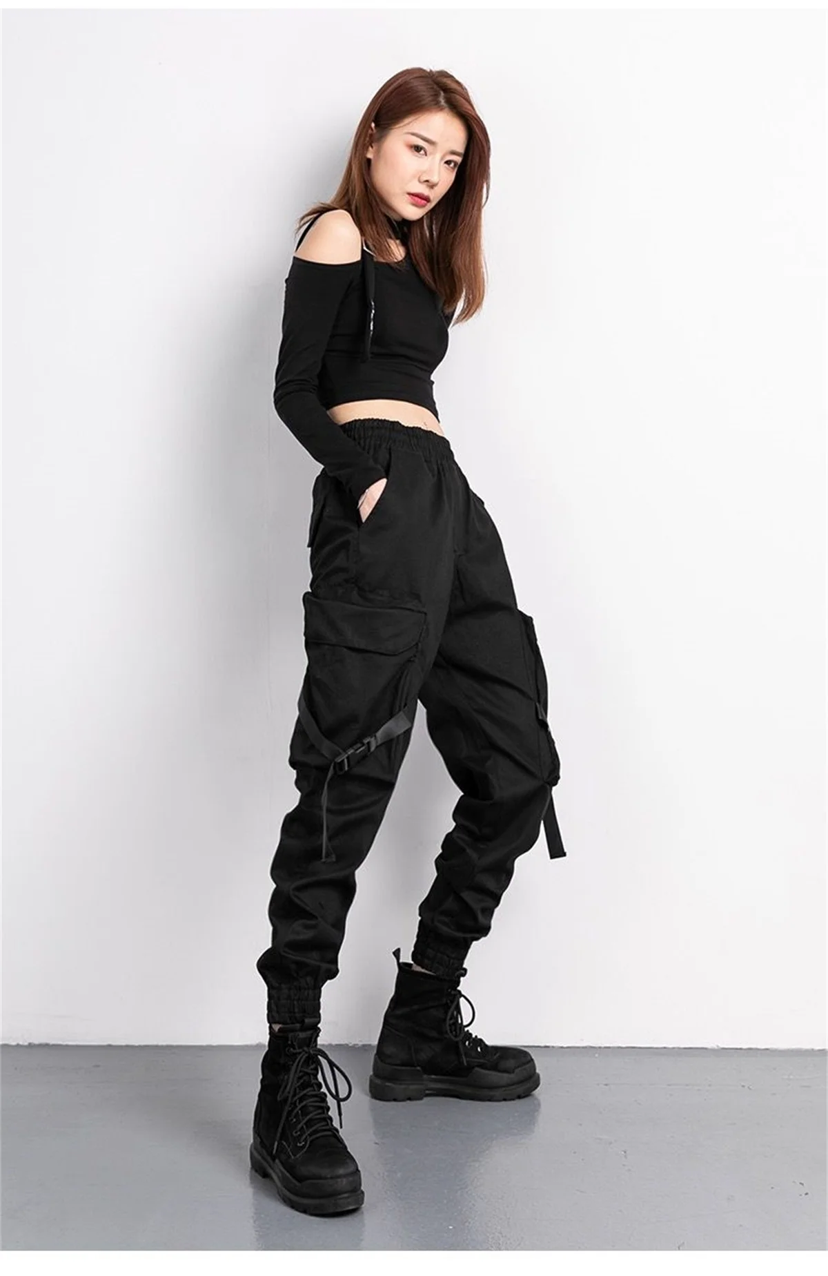 Black Fashion Korea Cargo Pants Women High Waist Baggy Tactical Sweatpants Fashion Hip Hop Harajuku Joggers Trousers Female