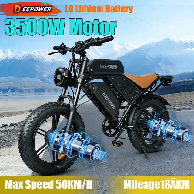 Electric BicycleS8 3500W Powerful motor 48V60AH lithium battery Mountain adult Electric Bike Disc Brakes 20 Inch Fat Tire E-bike