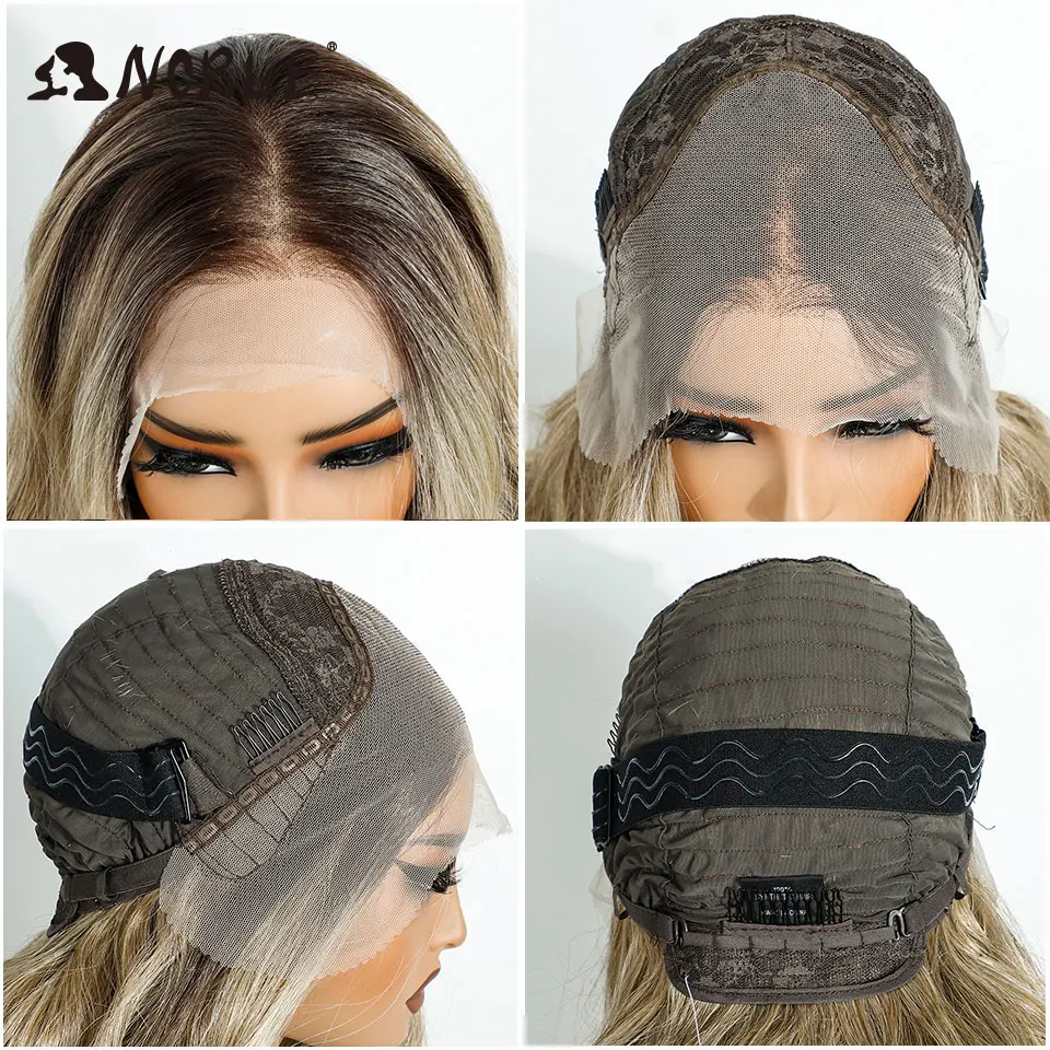 Noble Synthetic Lace Front Wig 13X4 Lace Front Wig Body Wavy Golden Wig For Women Lace Front Wig Ombre Blonde Cosplay Lace Wig