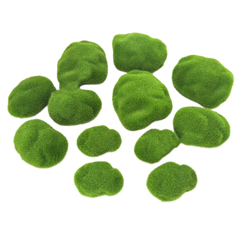 8-30Pcs Artificial Rocks With Moss Green Fake Moss Pebbles Stone For Patio Aisle Gardens Floral Arrangements Decorations