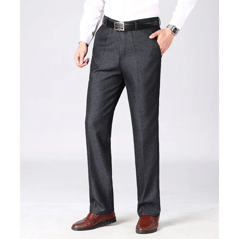 2023 Casual Men's Solid Color Straight Pants Autumn Winter Male Clothes Business Office Pockets Mid Waist Thickening Trousers