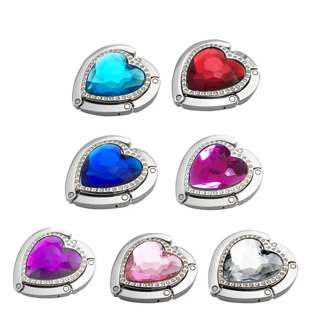 Összecsukható Kristály Szív Alakú Kézitáska Horgok Asztal Oldalsó Horog Hordozható Fém Eltávolítható Többcélú Táska Kiegészítők - Image 3