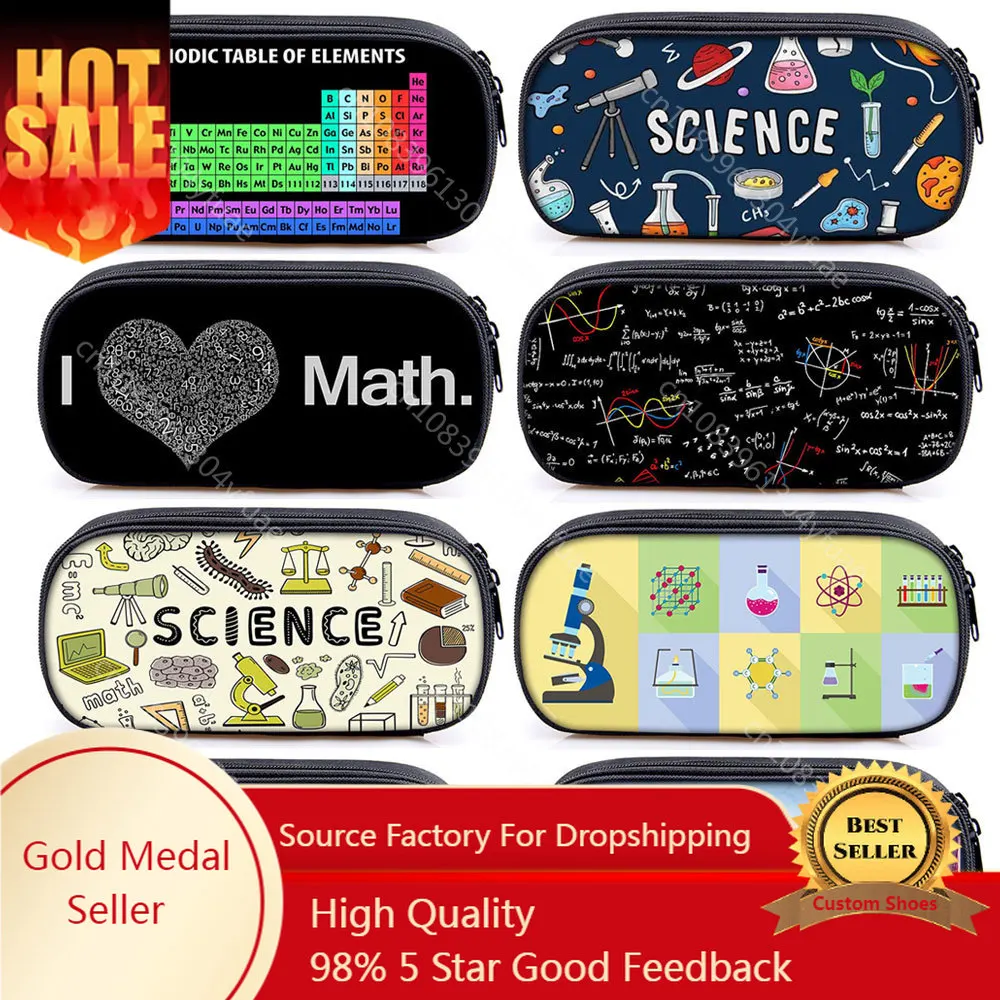 Physics Mathematics Chemistry Print Cosmetic Case Pencil Bag Science Pen Storage Stationary Bag Pencil Box School Supplies Gift fashion cosmetic brush bag pu leather art student pencil bag stationery box portable storage bag long pencil case 20 6 6cm