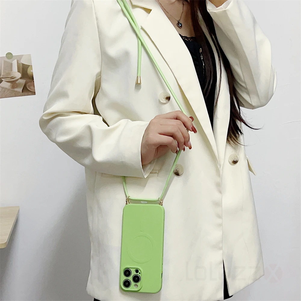 Universal Lanyard Strap Soft Phone Case with Magsafe-Compatible Magnetic Wireless Charging Cover