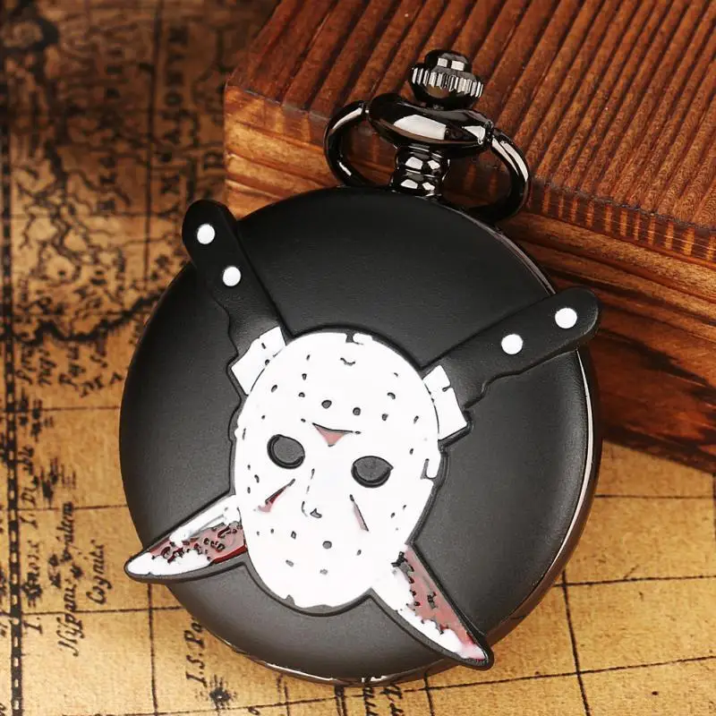 Black Halloween Double Ghost Knife Punk Skull Dial Quartz Pocket Watch Collana Pendente Street Party Gifts Jewelry For Men Women