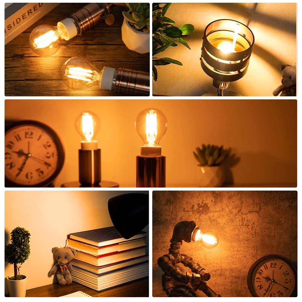 Vintage Warm White Amber LED Filament Bulb - Dimmable Mini Globe