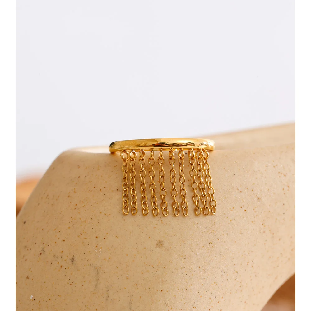 Yhpup Stainless Steel Drop Ring 18K Golden PVD Plated