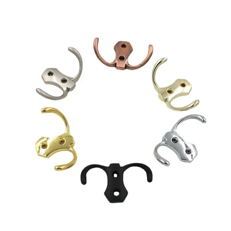 New Zinc Alloy Double Hook Hat-and-Coat Hook Hanger behind the Door Key Bathroom Towel