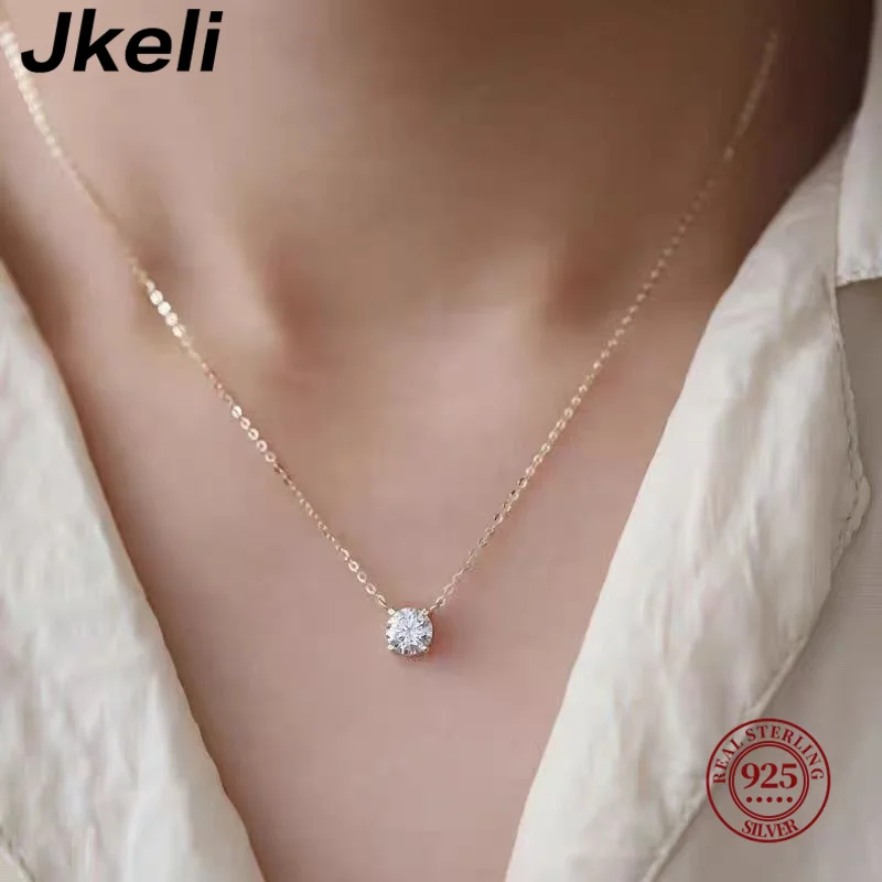 Jkeli 18k 골드 도금 목걸이, 다목적 싱글 스파클링 지르콘 쇄골 체인, 여성용 웨딩 쥬얼리
