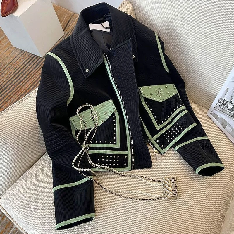 Vintage Splice Coat Women's 2022 Early Spring New Bomber Jacket