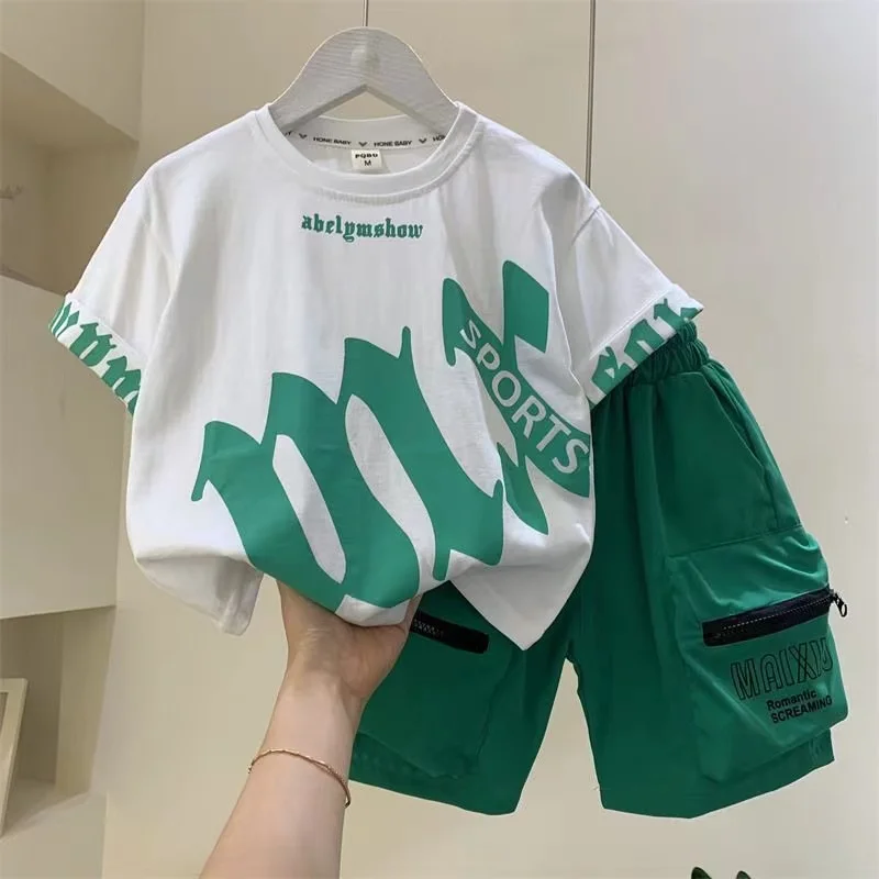 

Boys' Summer Short Sleeve Set 2024 New Children's Fashionable Fashion Clothes Trendy Baby Summer Internet Red Two Piece Set
