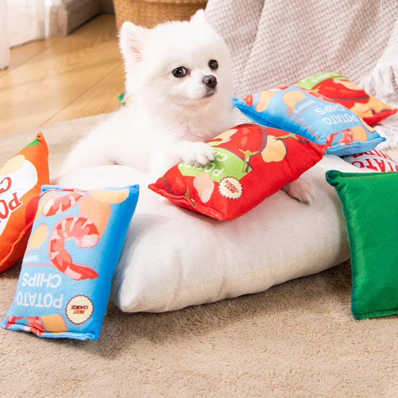 

Dog Toy Training Dolls With Sound Pets Entertainment Potato Chips Stuffed Pillow Simulated Cat Bread Interactive Chewing Toys