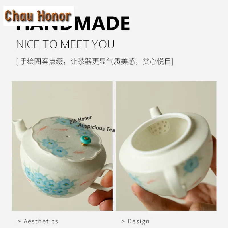 120ml Hand-painted Blue Star Flower Teapot Retro Tea Infuser Pot Tea Soaking Kettle with Ball Hole Tea Items Supplies Decoration