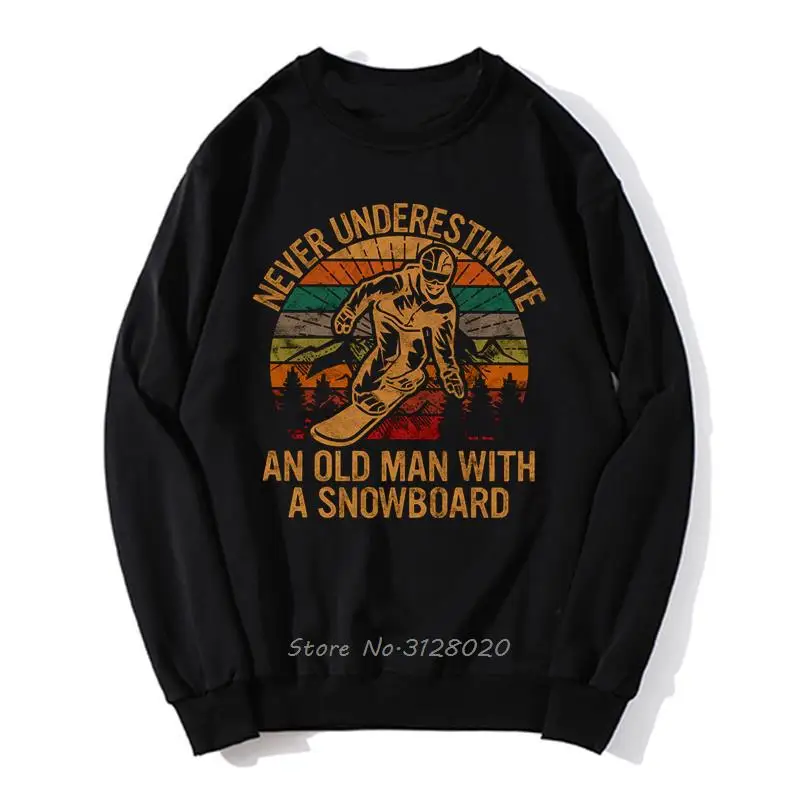 Unterschätze niemals einen alten Mann mit einem Snowboard-Snowboard-Hoodie für Herren, übergroßer Pullover, Unisex-Sweatshirt, Streetwear, Harajuku – Detail 2