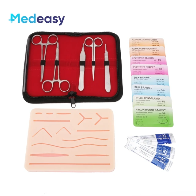 Kit de pratique de suture pour les étudiants en formation de suture |  Aiguille, filetage, plaies pré-coupées pour l'éducation, urgence de