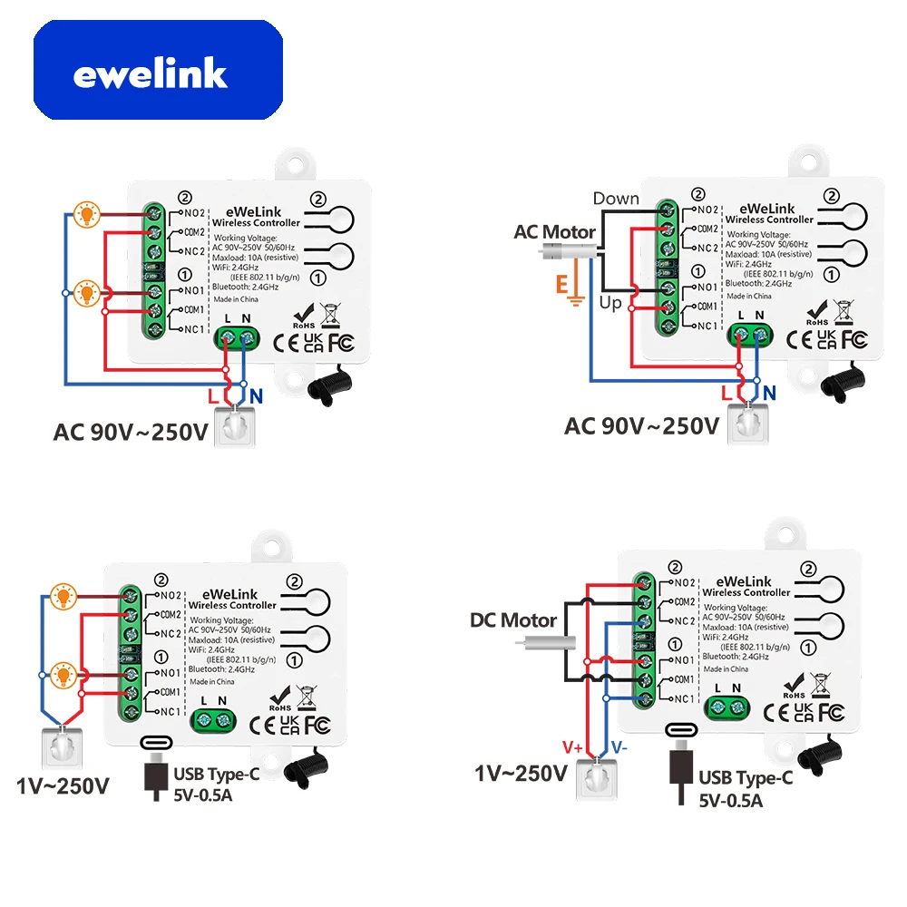 Smart WiFi & RF Remote Control Switch for Lights and Fans - Works with Google Home & Alexa, 2-Channel Dry Contact Relay
