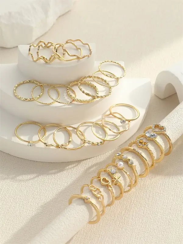 28pcs Fashion Ring Set for Women Heart Shaped Design Geometric Bohemian Element Accent Ring Daily Wear Dating Party Jewelry 2025 - Image 5