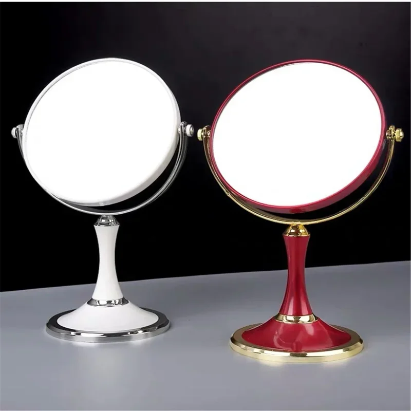 8 Inch Circular Makeup Mirror Double-Sided Rotating Cosmetic Mirror 1:2 Magnifier Desktop Standing Mirror natural cowhide leather double sided rotating needle clasp men s belt business casual jeans belt