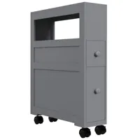 Homcom 6.25" X 20.5" X 28.25" Wood Rolling Narrow Bathroom Side Storage Cabinet - Gray 1