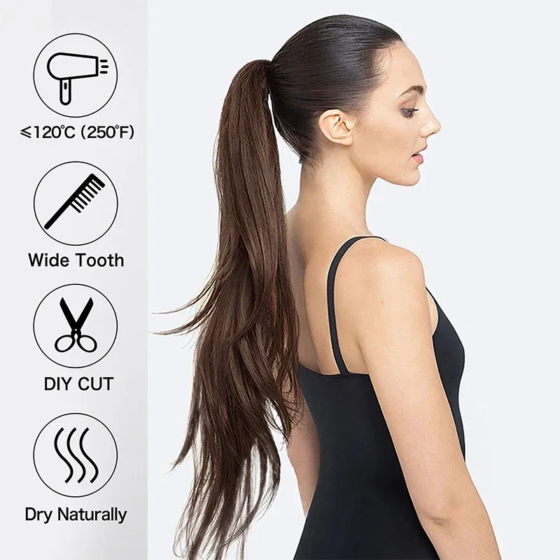 Synthetic Ponytail 32 Inch Wave Flexible Wrap Around PonyTail Long Fake Tail Hair Extensions Women Synthetic Natural Wavy Hairpiece Pony Tail
